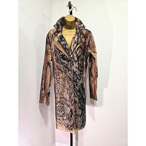 NWT Vtg 90s Faux Suede Reptile Snakeskin Print Brown Black Duster Coat Womens XL